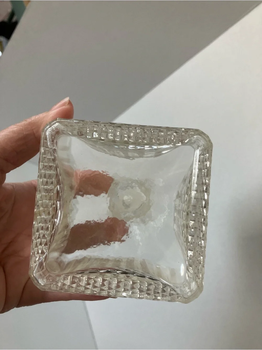 Vintage MCM Clear Glass Square Decanter with Cut Pattern